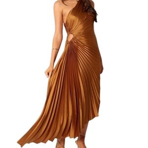 A-Line One Shoulder Pleated Dress with Cut Out